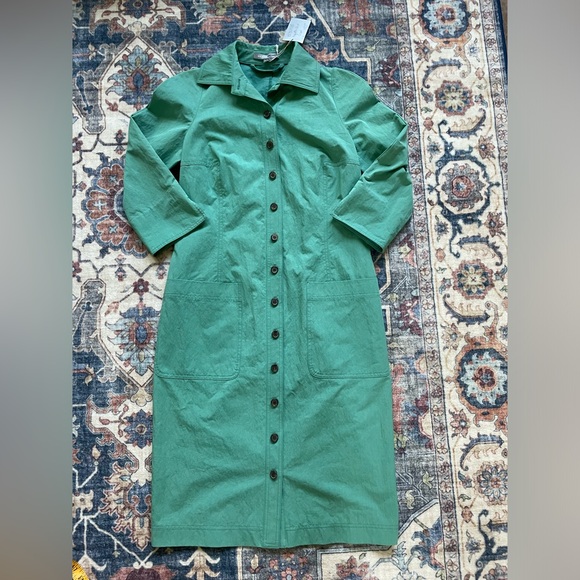 Bill Blass Sage Green Taffeta Button Front Belted Midi Dress Size 0 NWT - Picture 5 of 13